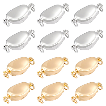 12Pcs 2 Colors Oval Brass Box Clasps, for Jewelry Making, Platinum & Golden, 8x16x5mm, Hole: 0.5mm, 6pcs/color