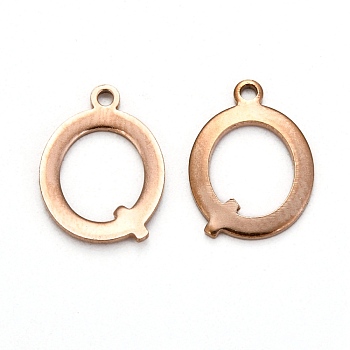 Ion Plating(IP) 304 Stainless Steel Alphabet Charms, Rose Gold, Letter.Q, 12.5x9x1mm, Hole: 1mm