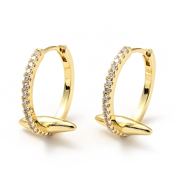 Clear Cubic Zirconia Bullet Shape Hoop Earrings, Brass Jewelry for Women, Cadmium Free & Lead Free, Golden, 20x14mm, Pin: 0.7mm