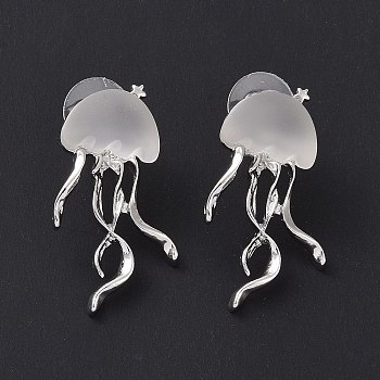 Resin Jellyfish Stud Earrings, Alloy Earrings with 925 Sterling Silver Pins for Women, Platinum, 33.4x18.5mm, Pin: 0.7mm