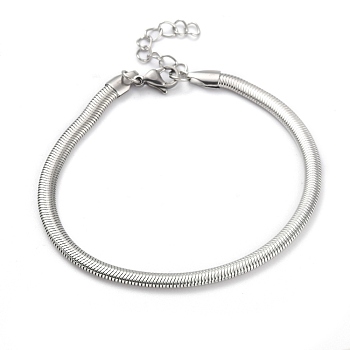 304 Stainless Steel Flat Snake Chain Bracelets, with Lobster Claw Clasps, Stainless Steel Color, 8 inch(20.3cm)