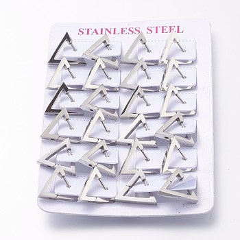 304 Stainless Steel Huggie Hoop Earrings, Triangle, Stainless Steel Color, 16x18x3mm, Pin: 1mm, 12pairs/card