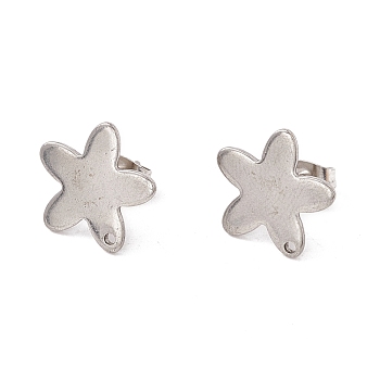 Non-Tarnish 201 Stainless Steel Stud Earring Findings, with Ear Nuts and 304 Stainless Steel Pins, Flower with Hole, Stainless Steel Color, 13x13.5mm, Hole: 1.2mm, Pin: 0.7mm