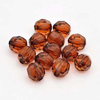 Faceted Transparent Acrylic Round Beads, Saddle Brown, 8mm, Hole: 1.5mm, about 1800pcs/500g