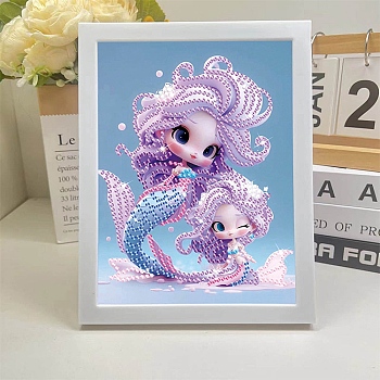 DIY Diamond Painting Hanging Wall Decorations Kits, including Resin Rhinestones, Diamond Sticky Pen, Tray Plate and Glue Clay, Mermaid Theme, Colorful, 3x1.5mm, 7 bags
