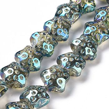 Transparent Electroplate Glass Beads Strands, Rainbow Plated, Star, Aquamarine, 15x15x9mm, Hole: 1.2mm, about 45pcs/strand, 23.62 inch(60cm)