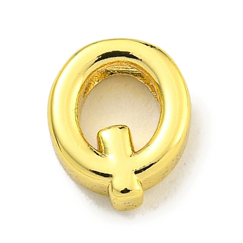 Brass Beads, Real 18K Gold Plated, Letter Q, 9x7.8x3mm, Hole: 1.8x1mm