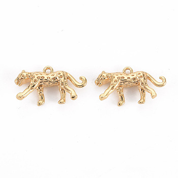 Brass Charms, Nickel Free, Cheetah, Real 18K Gold Plated, 9x16.5x4mm, Hole: 1mm