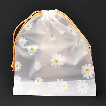 Plastic Frosted Drawstring Bags, Rectangle, Flower Pattern, 20x16x0.02~0.2cm