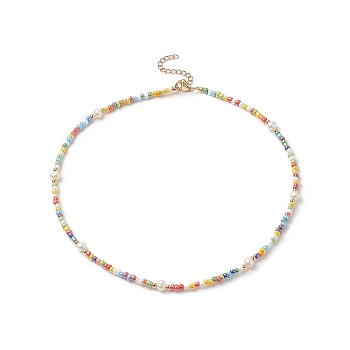 Natural Pearl & Glass Beaded Necklace for Women, Colorful, 15.94 inch(40.5cm)