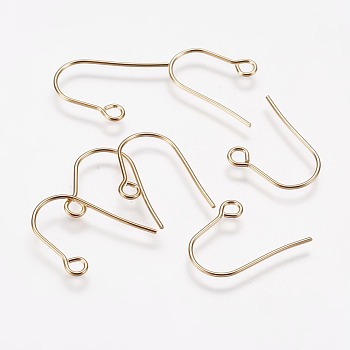 304 Stainless Steel Earring Hooks, with Horizontal Loop, Light Gold, 14x12x0.7mm, Hole: 2mm, Pin: 0.8mm