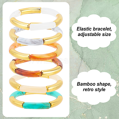6Pcs 6 Colors Acrylic Curved Tube Beaded Stretch Braceles Set for Women(BJEW-AN0001-53)-6