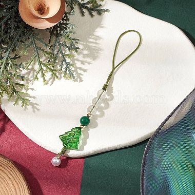 Brass Glass with Natural Quartz Crystal with Natural White Jade Mobile Straps(HJEW-JM02288)-5