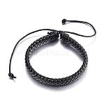 Adjustable Braided PU Leather Cord Bracelets, Black, 2-3/8 inch(60mm)(BJEW-P099-11A)