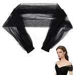 Polyester with Plastic Bead Gauze Bridal Shawl, Black, 1000x45~640x10mm(AJEW-WH0481-624)