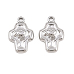 Easter 304 Stainless Steel Pendants, Cross with Heart Charms, Stainless Steel Color, 18x12x2.5mm, Hole: 1.6mm(STAS-L317-28P)