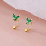 Brass Pave Cubic Zirconia Cartilage Earrings, Butterfly, Golden, Green, 16.3x8.6mm(FS-WGB6258-01)