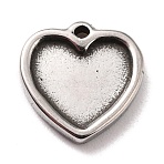 Non-Tarnish 304 Stainless Steel Charms Cabochons Settings, Heart, Stainless Steel Color, Tray: 7.5x8mm, 10.5x10x2mm, Hole: 1mm(X-STAS-B024-67P)