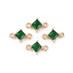 Brass Pave Glass Rhombus Links Connector Charms, Cadmium Free & Nickel Free & Lead Free, Golden, Green, 11x6.5x4mm, Hole: 1.2mm(X1-GLAA-Q088-001F)