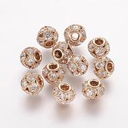 Brass Beads, with Grade A Rhinestone, Rondelle, Light Gold, Crystal, 12x10mm, Hole: 4mm(RB-K050-12mm-A06)