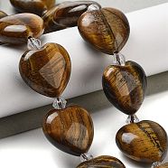 Natural Tiger Eye Beads Strands, Heart, with Seed Beads, 19~19.5x20x10mm, Hole: 1.5mm, about 17pcs/strand, 15.75 inch(40cm)(G-C150-A09-01)