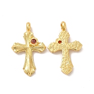Rack Plating Eco-Friendly Brass Micro Pave Cubic Zirconia Pendants, Long-Lasting Plated, Lead Free & Cadmium Free, Religion Cross Charm, Real 18K Gold Plated, 41x26x7.5mm, Hole: 4mm(KK-A177-30G)