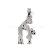 Mother's Day 304 Stainless Steel Pendants, Laser Cut, Mother and Daughters Charm, Stainless Steel Color, 31.5x16x1mm, Hole: 6x4mm(STAS-U002-07P)