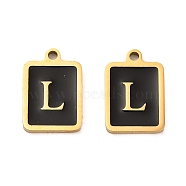304 Stainless Steel Pendants, with Enamel, Rectangle with Letter Charm, Golden, Letter L, 17.5x12x1.5mm, Hole: 1.5mm(STAS-K265-11G-L)