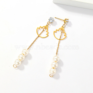Golden 304 Stainless Steel Dangle Stud Earrings, Tassel Earrings with Imitation Pearl, Flower, 68x15mm(CL0746-4)