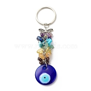 Natural & Synthetic Gemstone Beaded Keychain, Evil Eye Pendants Keychain, with Key Rings for Bag Accessory Ornament, Medium Blue, 12.45cm(KEYC-JKC00344-02)