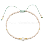 Glass Imitation Pearl & Seed Braided Bead Bracelets, Adjustable Bracelet, PapayaWhip, 11 inch(28cm)(WO2637-01)