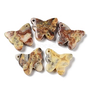 Natural Crazy Agate Pendants, Butterfly Charms, 27.5~30x32~34x8mm, Hole: 2mm(G-D087-01D)