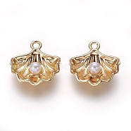 Alloy Pendants, with Acrylic Imitation Pearl, Shell, Golden, 15.5x14.5x4.5mm, Hole: 1.5mm(X-PALLOY-E423-04G)