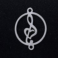 201 Stainless Steel Links connectors, Circle with Musical Note, Stainless Steel Color, 19.5x15x1mm, Hole: 1.4mm(STAS-S105-JN392-1)