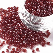 Glass Seed Beads, Trans. Colours Lustered, Round, Crimson, 3mm, Hole: 1mm, about 1111pcs/50g, 50g/bag, 18bags/2pounds(SEED-US0003-3mm-105B)