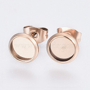 Ion Plating(IP) 304 Stainless Steel Stud Earrings Settings, Flat Round, Rose Gold, Tray: 6mm, Pin: 0.9mm(X-STAS-E117-09RG)