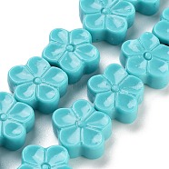 Synthetic Coral Carved Beads Strands, Dyed, 5-Petal Flower, Turquoise, 14x15x6mm, Hole: 1.8mm, about 25pcs/strand, 13.58''(34.5cm)(CORA-B001-04B)