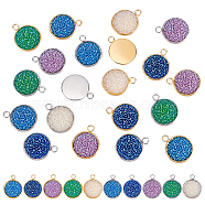 20Pcs 10 Styles Resin Pendants, with 304 Stainlesss Steel Settings, Half Round with 3D Flower, Mixed Color, 19.5x16x5mm, Hole: 2.3mm, 2pcs/style(RESI-UN0001-04)