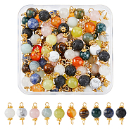 100Pcs 10 Styles Natural Mixed Gemstone Round Link Connector Charms, with Golden Plated 304 Stainless Steel Double Loops, 19x8mm, Hole: 2~2.6mm, 10pcs/style(PALLOY-FH00004)