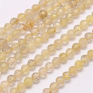 Natural Gold Rutilated Quartz Beads Strands, Faceted, Round, 2mm, Hole: 0.5mm, about 223pcs/strand, 15.3 inch(39cm)(G-F509-42-2mm)