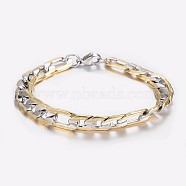 Men's 304 Stainless Steel Figaro Chain Bracelets, with Lobster Clasps, Faceted, Golden & Stainless Steel Color, 8-1/4 inch(210mm), 9x2mm(BJEW-I238-11A)
