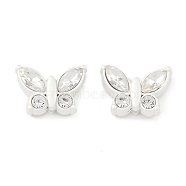 Alloy Beads, with Rhinestone, Butterfly, Matte Silver Color, 9.5x13.5x6mm, Hole: 1.6mm(FIND-B038-10MS)