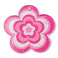 Acrylic Pendants with Glitter Powder, Flower, Deep Pink, 30.5x31.5x1.8mm, Hole: 1.8mm(MACR-Q160-01G)