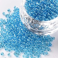 Glass Seed Beads, Trans. Colours Lustered, Round, Light Blue, 2mm, Hole: 1mm, 6666pcs/100g(X1-SEED-A006-2mm-103B)