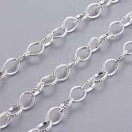 Iron Cable Chains, Textured, Unwelded, with Spool, Flat Oval, Silver Color Plated, 8x6x1mm, about 164.04 Feet(50m)/roll(CH-R034-S)