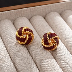 Twist Brass Enamel Stud Earrings for Women, Real 22K Gold Plated, 14.5mm(EJEW-U055-05G)