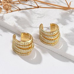 Clear Cubic Zirconia Multi Line Thick Cuff Earrings, Rack Plating Brass Jewelry, Cadmium Free & Lead Free, Real 18K Gold Plated, 16x14x12.5mm(EJEW-R150-04G)