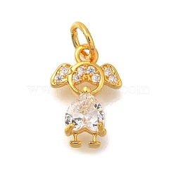 Rack Plating Brass Micro Pave Cubic Zirconia Charms, Lead Free & Cadmium Free, Long-Lasting Plated, Real 18K Gold Plated, Girl with Heart, Clear, 13.5x9x3.5mm, Hole: 3.5mm(KK-I716-24G-01)