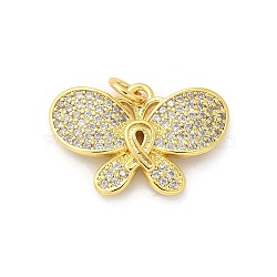 Brass Micro Pave Cubic Zirconia Pendants, Butterfly Charms, Rack Plating, Long-Lasting Plated, Lead Free & Cadmium Free, with Jump Ring, Real 18K Gold Plated, 14.5x22x3.5mm, Hole: 3mm(KK-S511-20G)