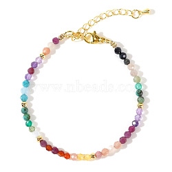 Faceted Round Natural Amethyst & Aquamarine & Apatite & Citrine & Carnelian Beaded Bracelets, Rainbow Color Gems Bracelets for Women(GF6950)